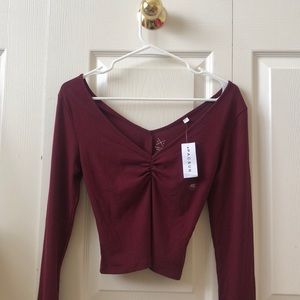 Maroon Long Sleeve Crop Top